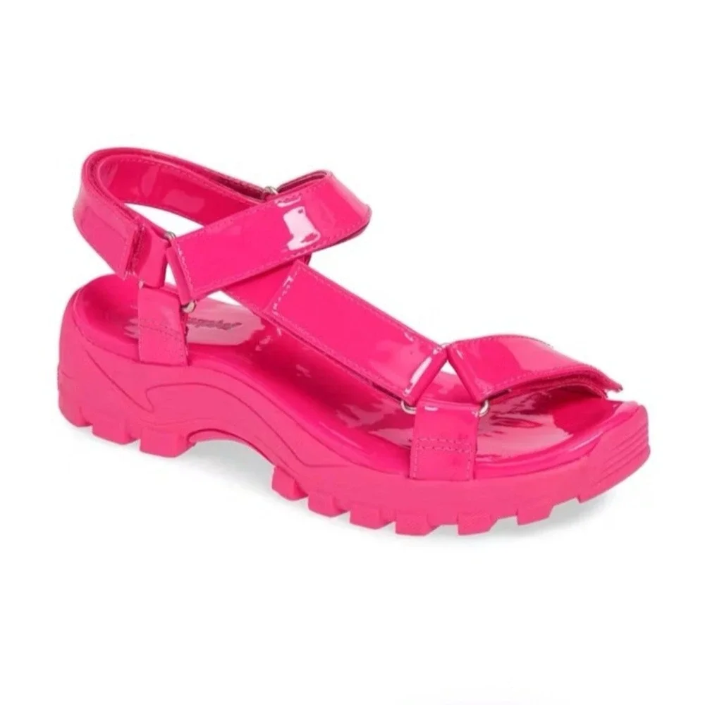 Jeffrey‎ Campbell Chunky Patent Leather Strappy Sandals Patio Sport Women 8 Pink